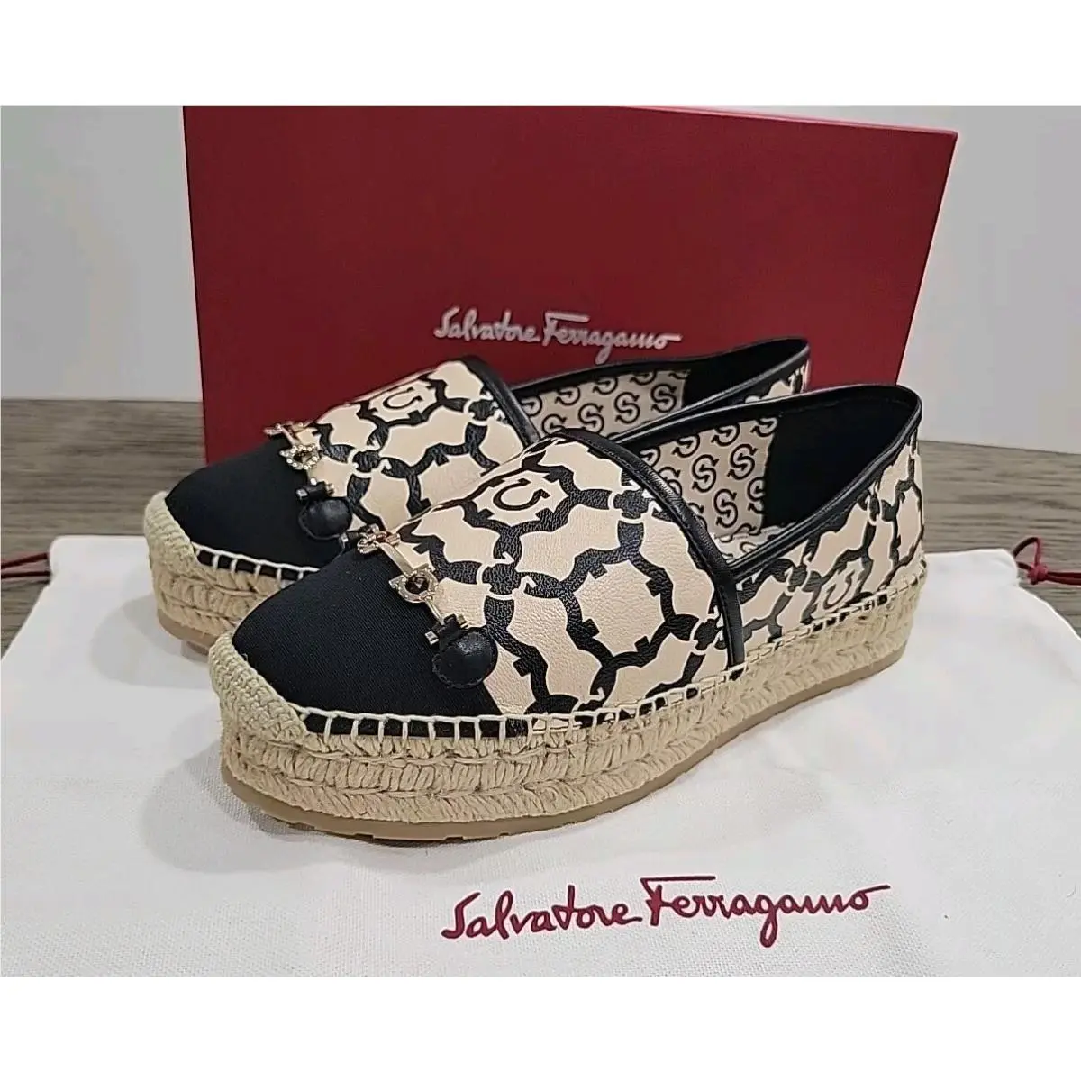 Salvatore Ferragamo Kim Gal Wedge Espadrille Shoes Women 10 C