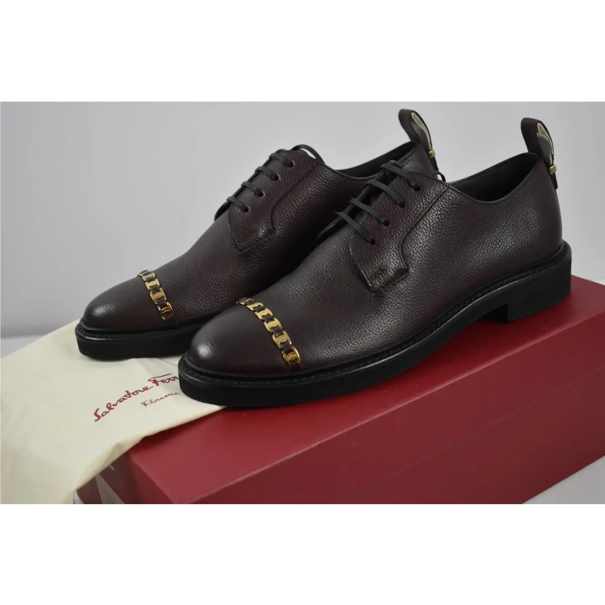 Salvatore Ferragamo Sz 6.5 C Policoro Derby Lace Up Logo Calf Loafers Italy