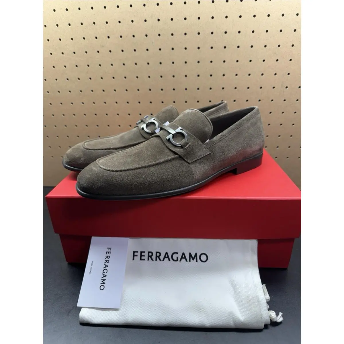 Salvatore Ferragamo Foster Concrette Buc Suede Slick Loafers Mens Sz 10 E
