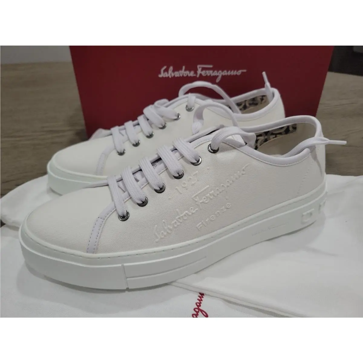 Salvatore Ferragamo Mediterr Eco Mens White Sneaker 11.5 M