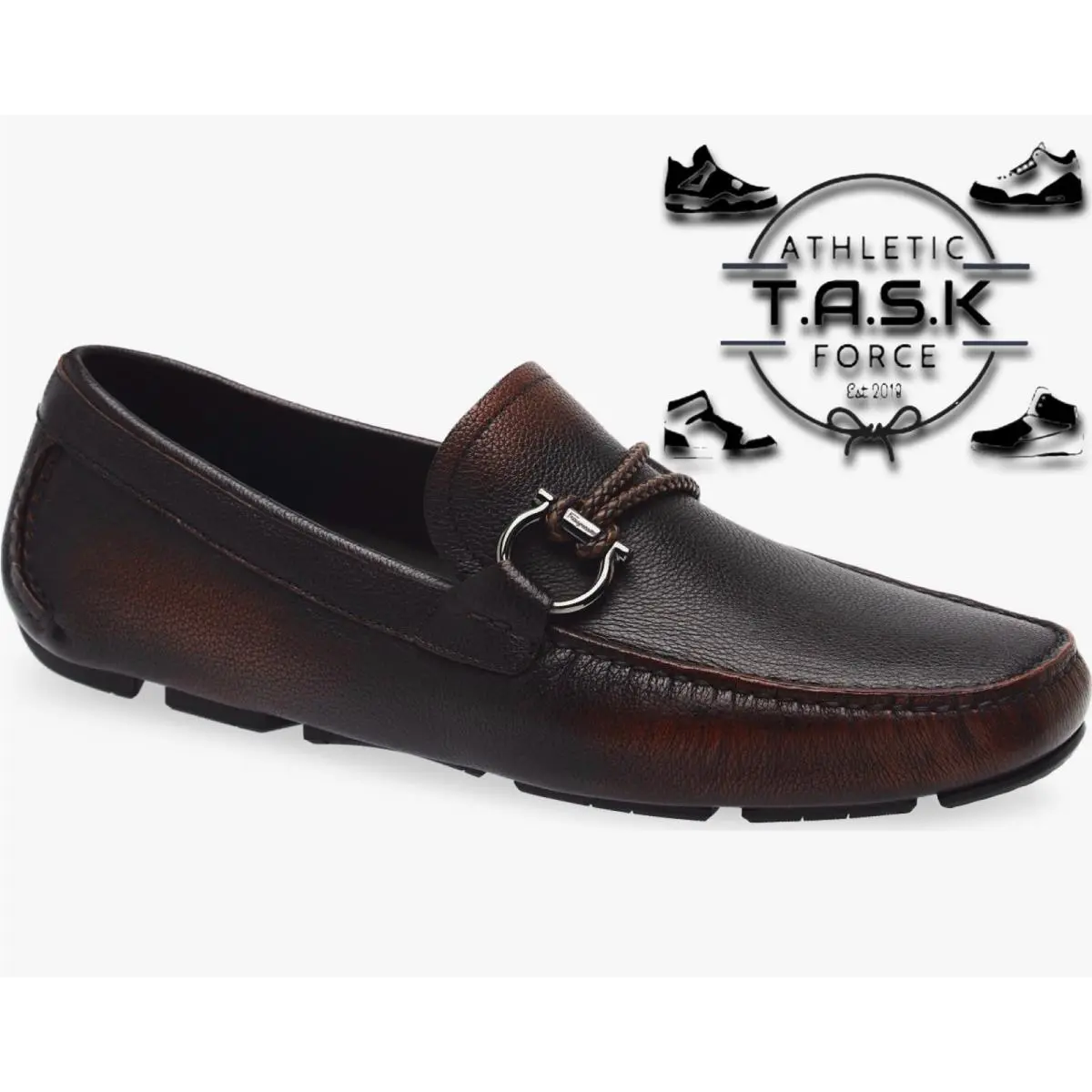 Salvatore Ferragamo Front 4 Dark Brown Gancini Calf Loafer Tan Mens Sz 11 E