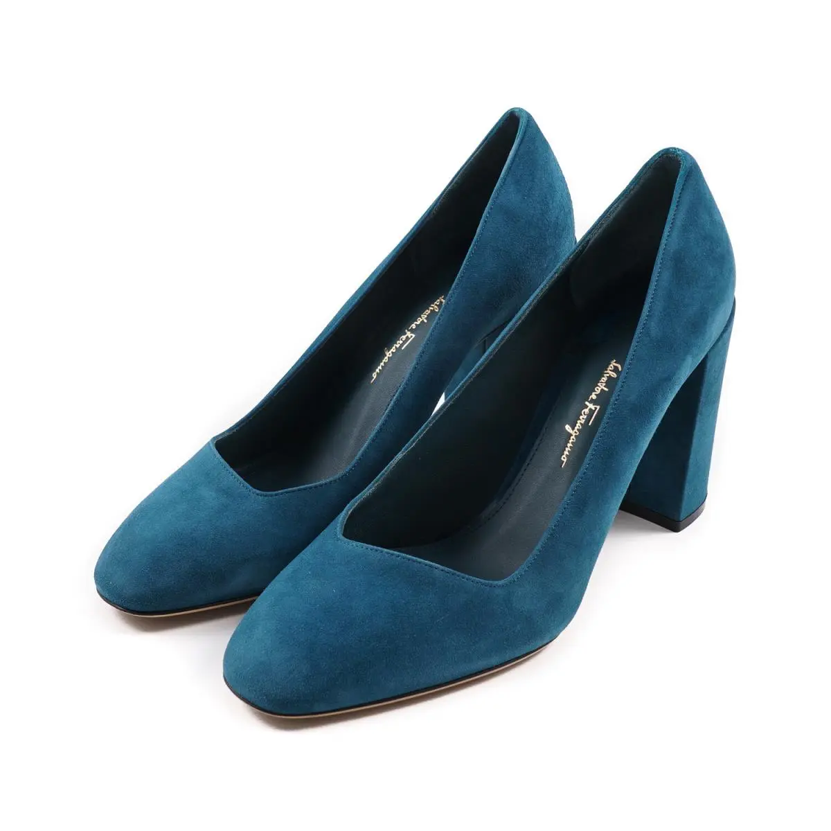Salvatore Ferragamo `arezzo 85` Teal Blue Calf Suede Pump Heels 7.5 B Shoes
