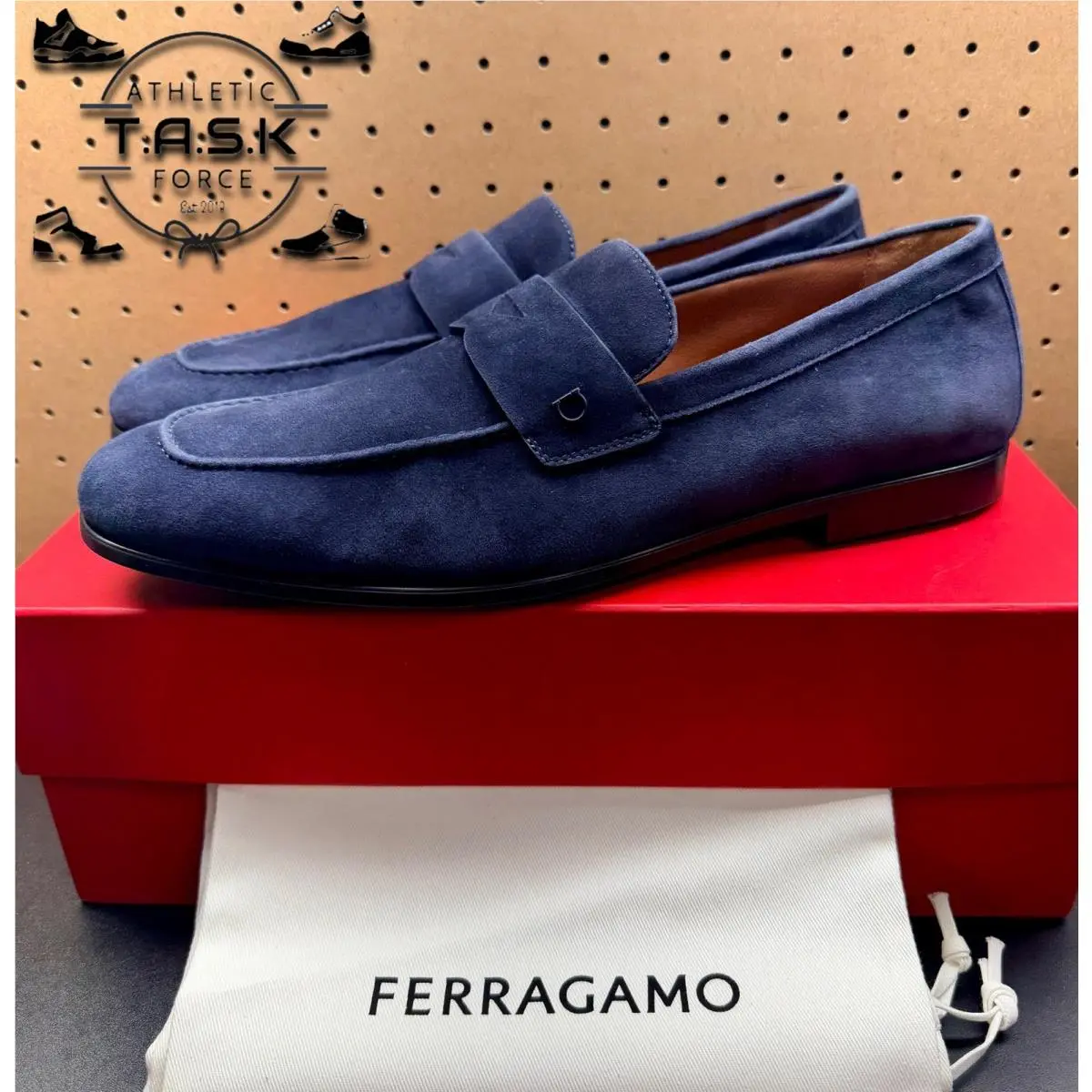 Salvatore Ferragamo Tiberio Navy Suede Penny Loafers Mens Sz 10.5 E