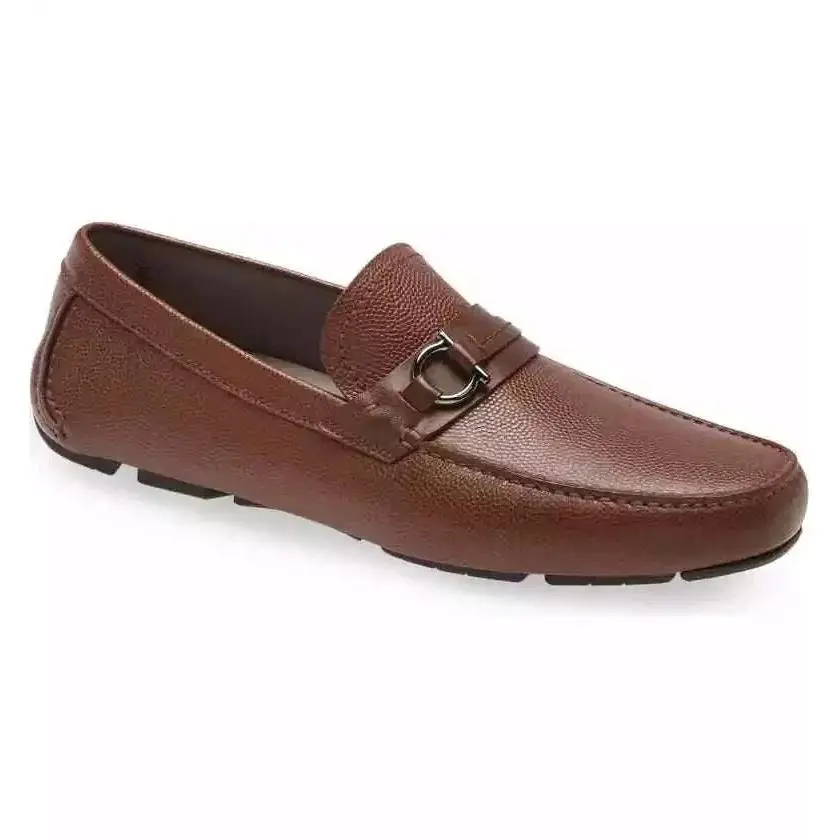 Salvatore Ferragamo Brown Pebble Leather Remar Driving Loafers Shoe Size 9E