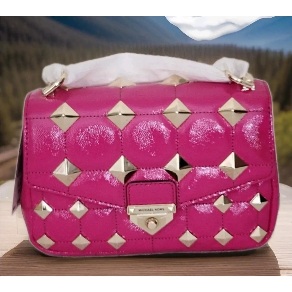 Soho Studded Pink Wild Berry Leather Small Crossbody Bag by Michael Kors