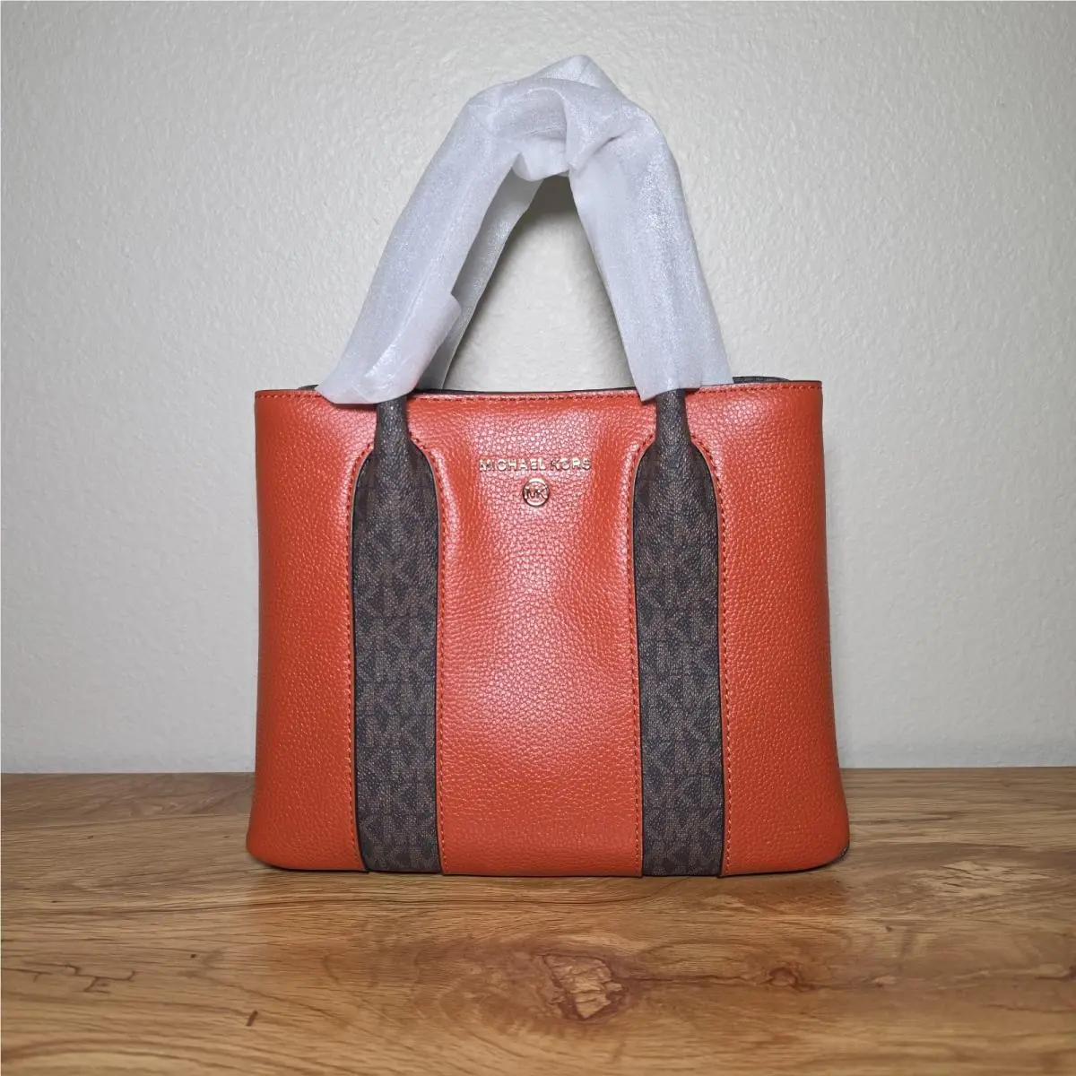 Austin Orange Brown Leather Pebbled Crossbody Shoulder Handbag by Michael Kors