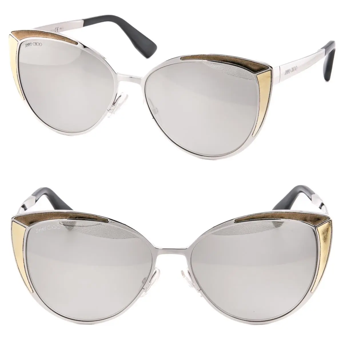 Domi Silver Mirrored Bronze Foil Leather Cat Eye Metal Sunglasses by Jimmy Choo