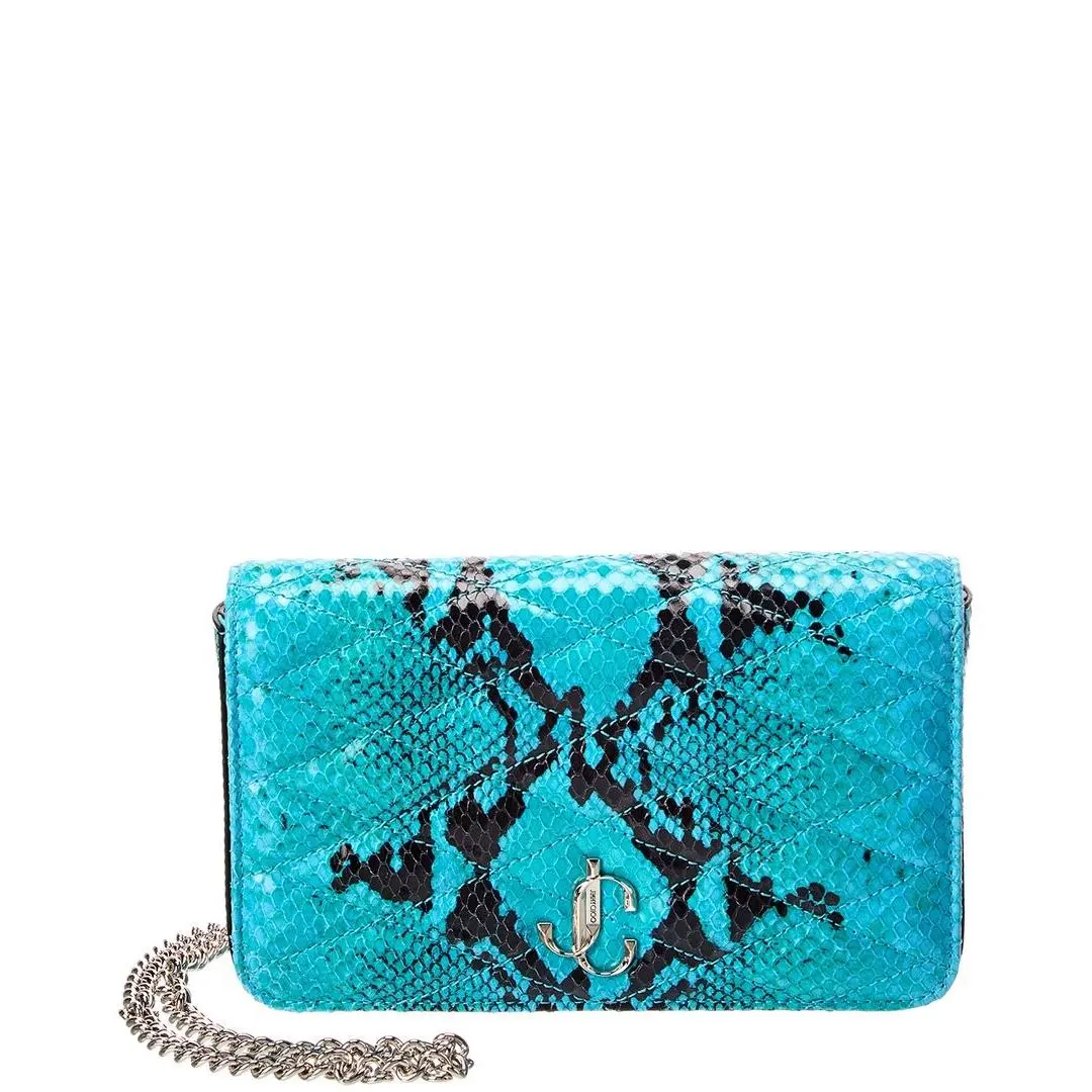 Jimmy Choo Farone Snake-embossed Leather Wallet On Chain Women`s Blue