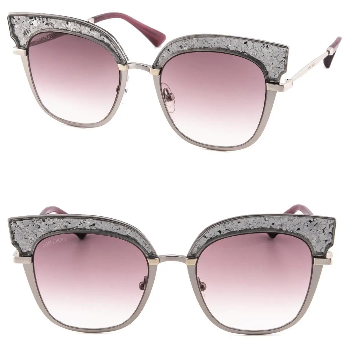 Rosy Gold Pink Grey Glitter Bar Flat Mirrored Sunglasses Rosy/s by Jimmy Choo