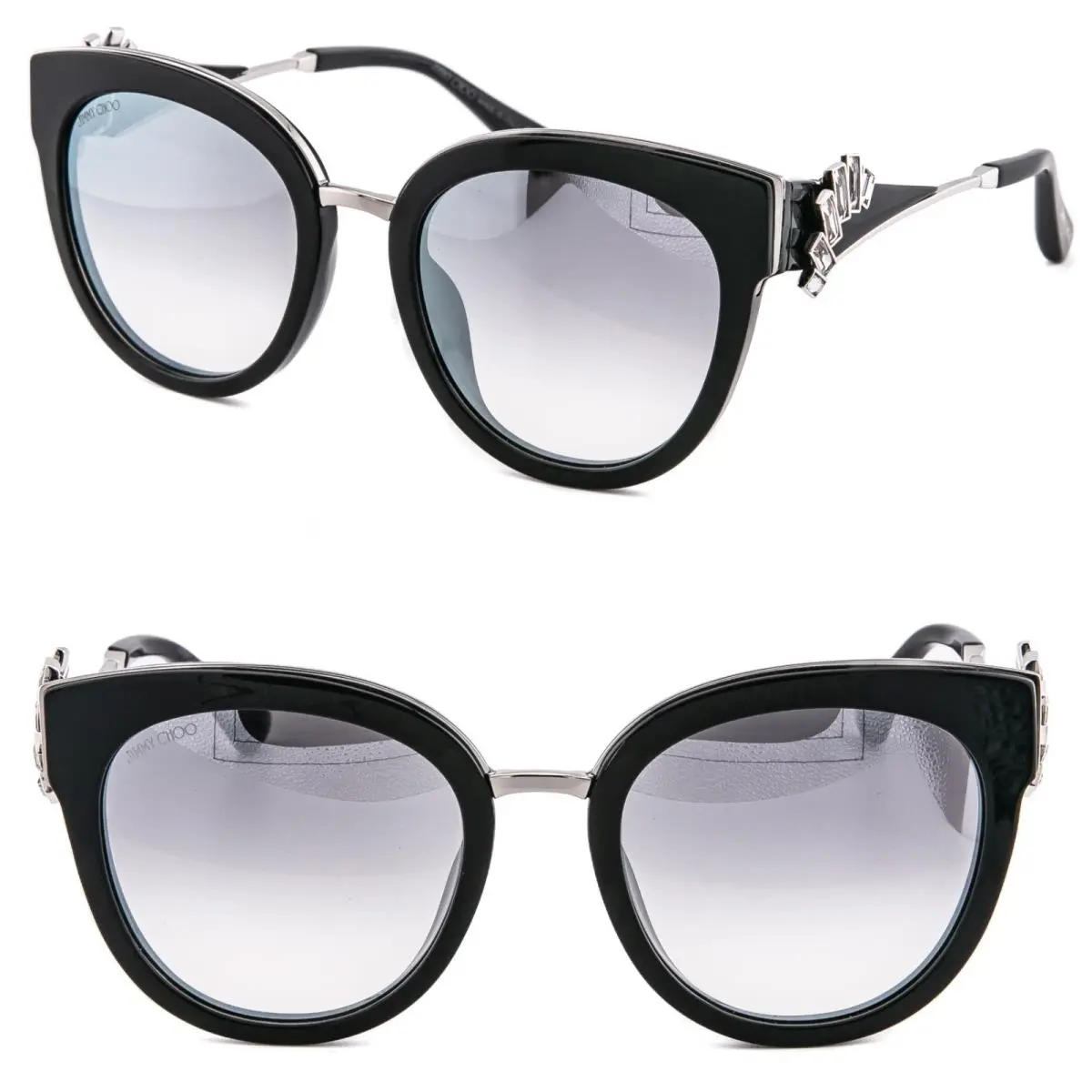 Jade Black Silver Mirrored Detachable Crystal Jewel Earring Sunglass by Jimmy Choo