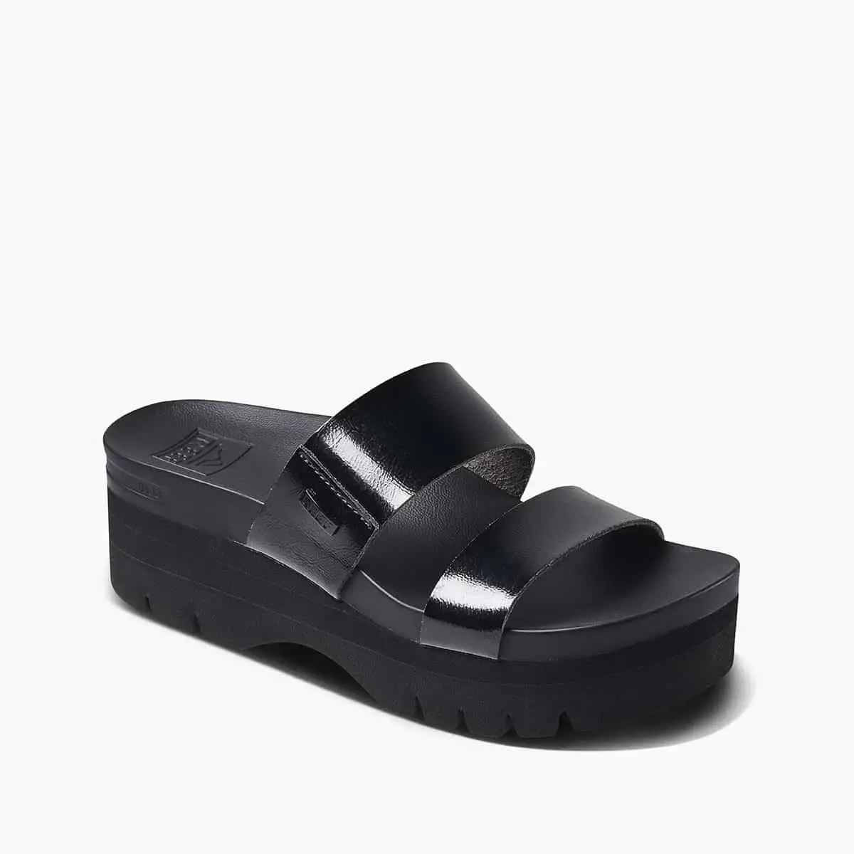 Reef Cushion Vista CJ3662 Sandals Women`s Black Leather Slip On Slide MOT186