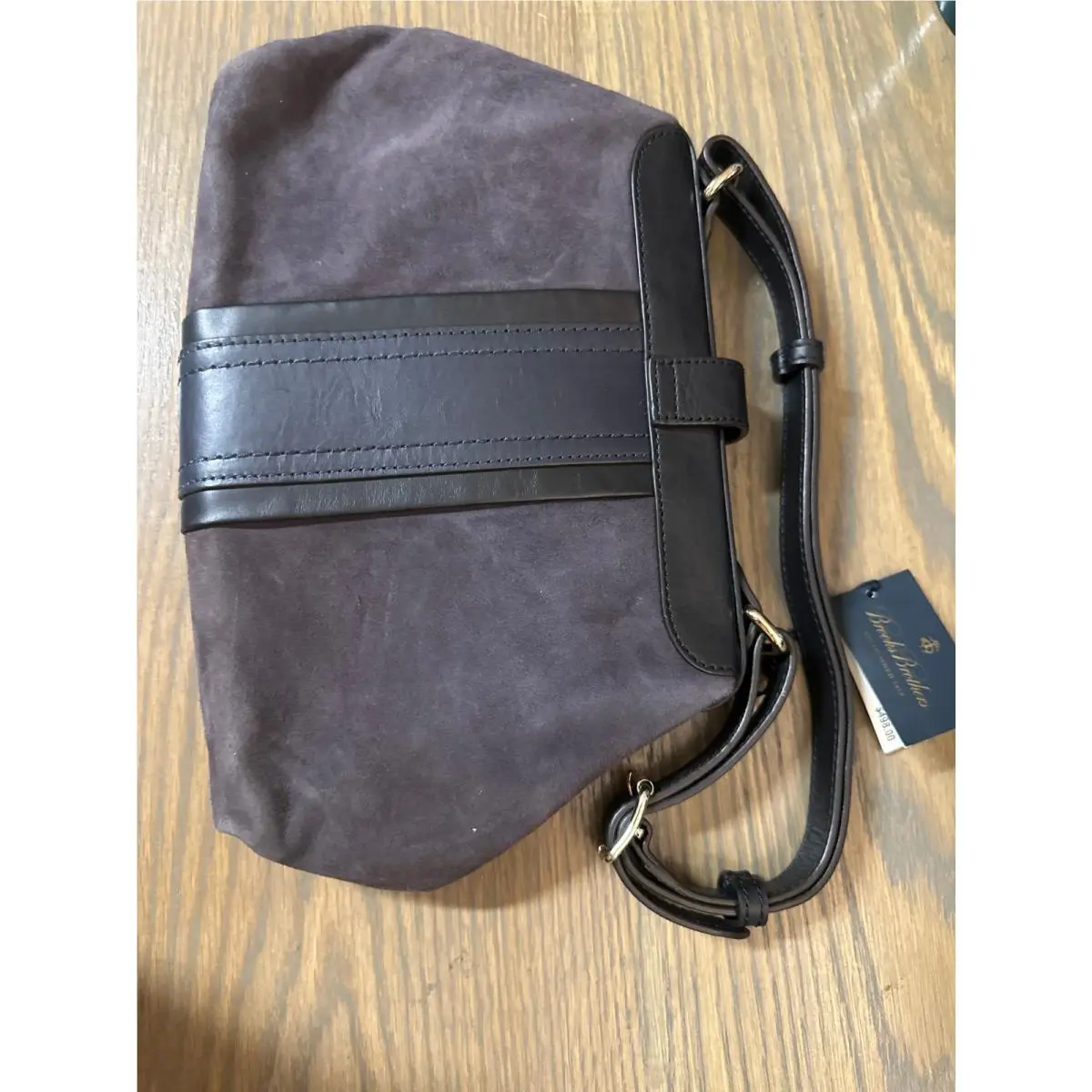 Brothers Charcoal Suede Leather Shoulder Bag by Brooks