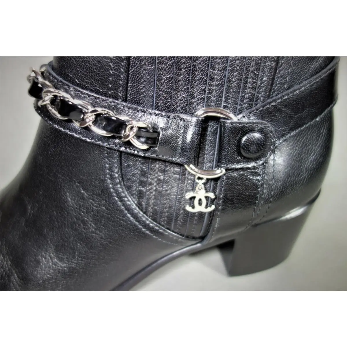 Chanel shoes - Moto Biker Motorcycle Boots Western - Black (UPC: 3572642905793) 3