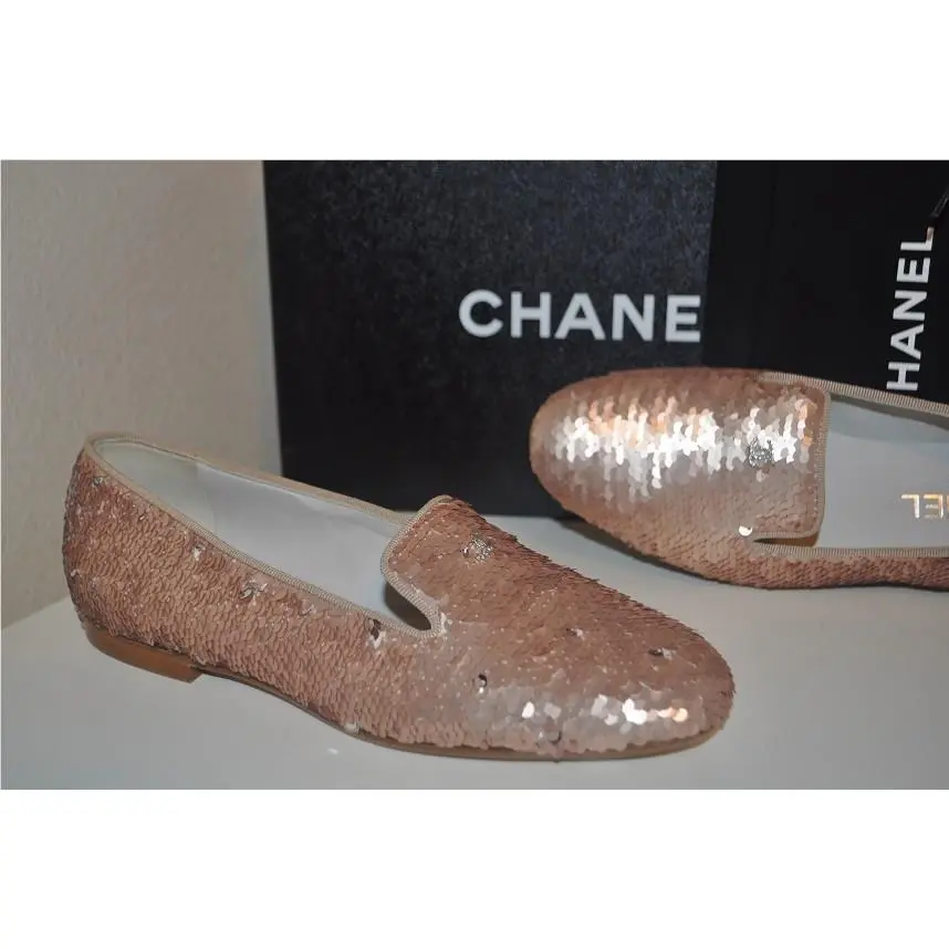 Chanel 16A Pink Sequin CC Logo Mule Ballet Loafer Moccasin Flat Shoe Eur 36