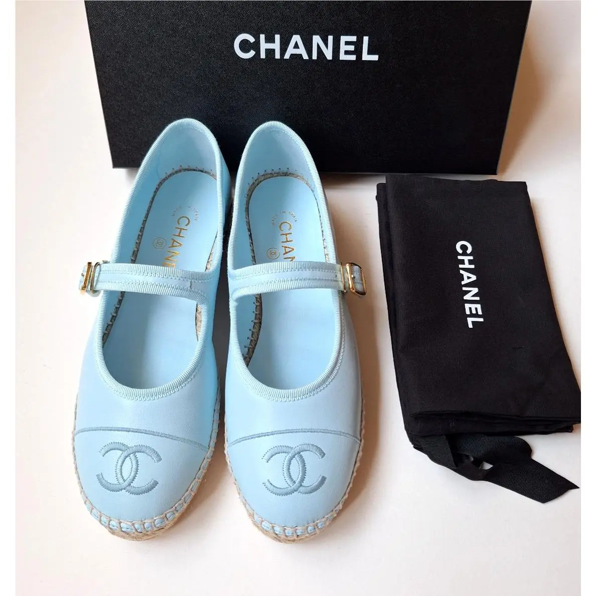 Chanel 26S Lambskin Mary Jane Light Blue Espadrilles 2026 Spring Summer 39 EU