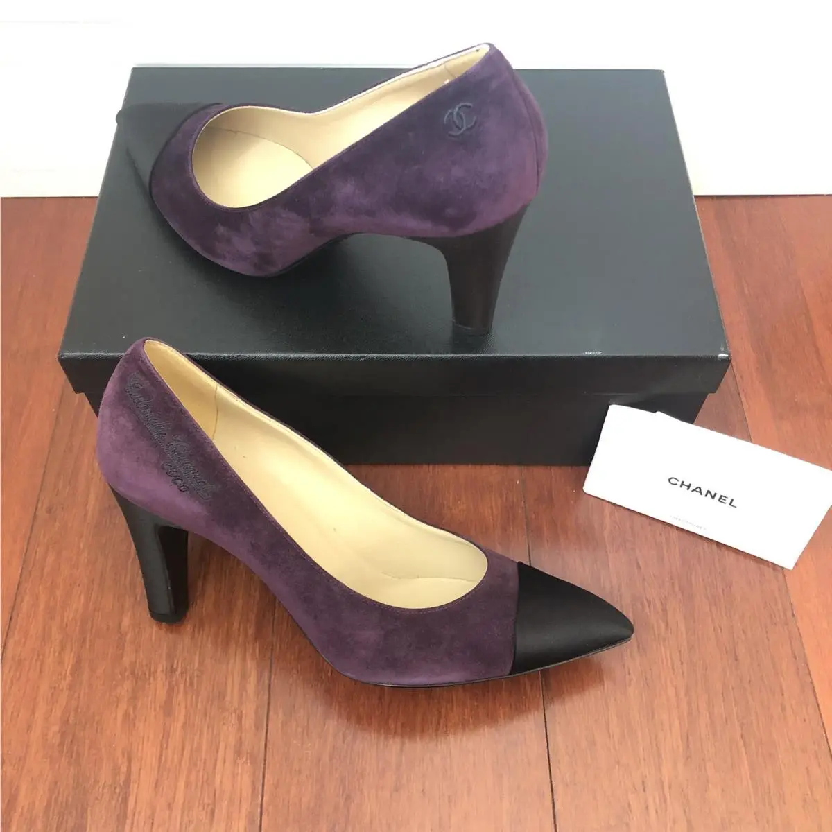 Chanel shoes - Chanel cap toe Classic pumps - Black & Dark Purple (UPC: 3572640014800) 0