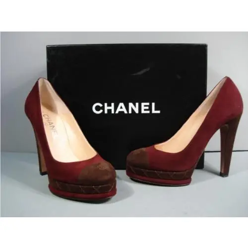 Chanel Plum Chocolate Suede Cap Toe Platform CC Classic Pumps 38/7/7.5 NEW$1202