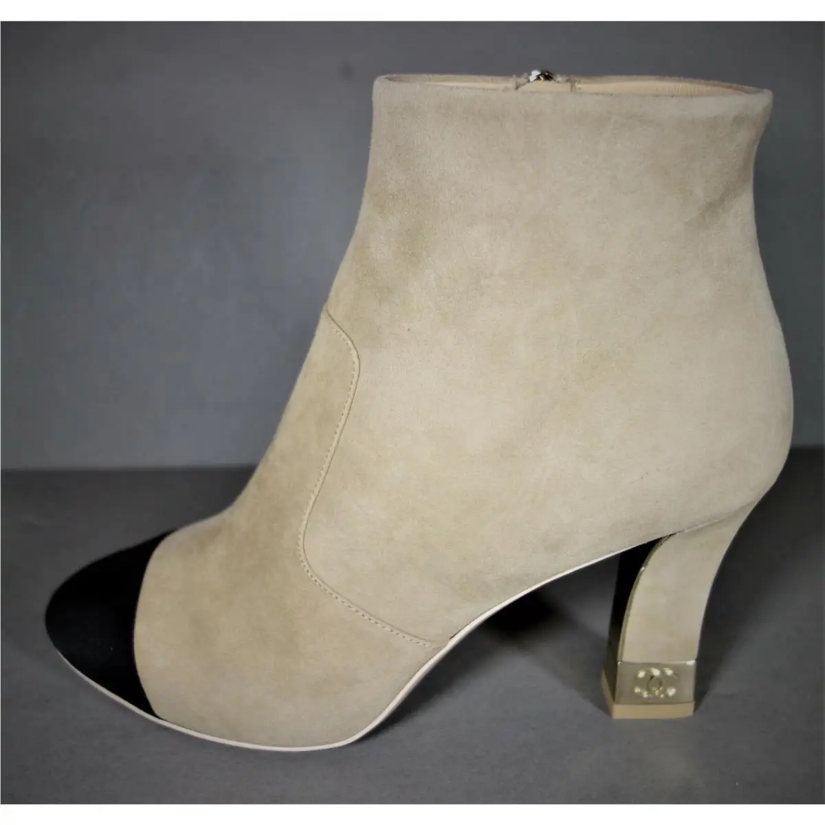 Chanel shoes - Ankle Short Booties Boots - Ankle Short Booties Boots - Medium Beige & Black, Manufacturer: Beige/Black (UPC: 3572655379734) 1