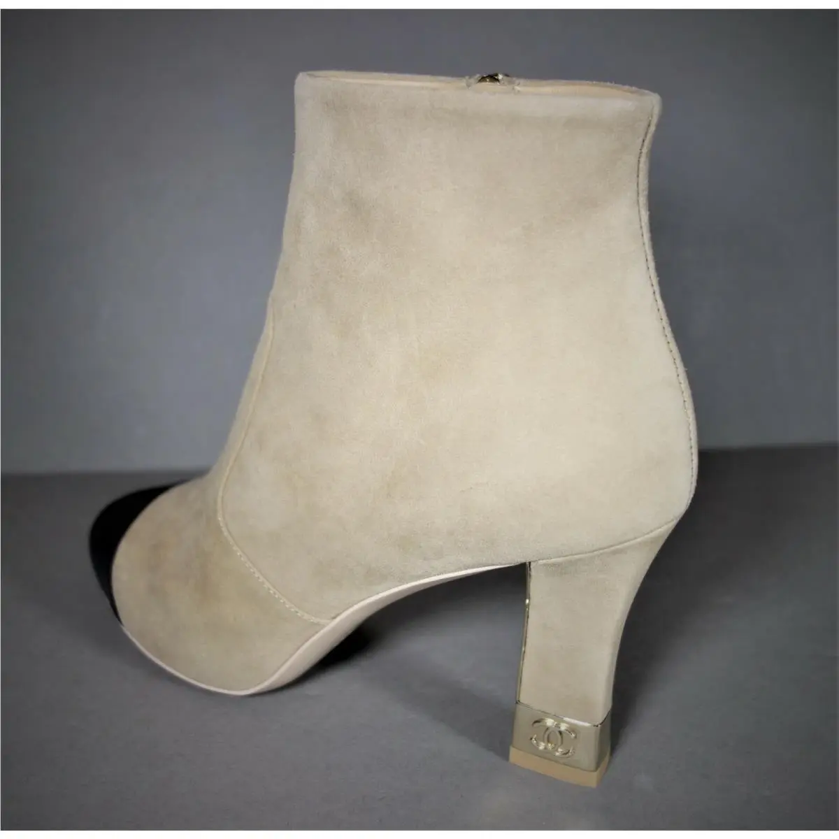 Chanel shoes - Ankle Short Booties Boots - Ankle Short Booties Boots - Medium Beige & Black, Manufacturer: Beige/Black (UPC: 3572655379734) 7