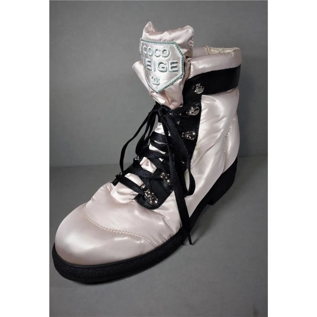 Chanel 40 Pink Black Coco Neige Puffy Winter Short Boots Ankle Booties Flats