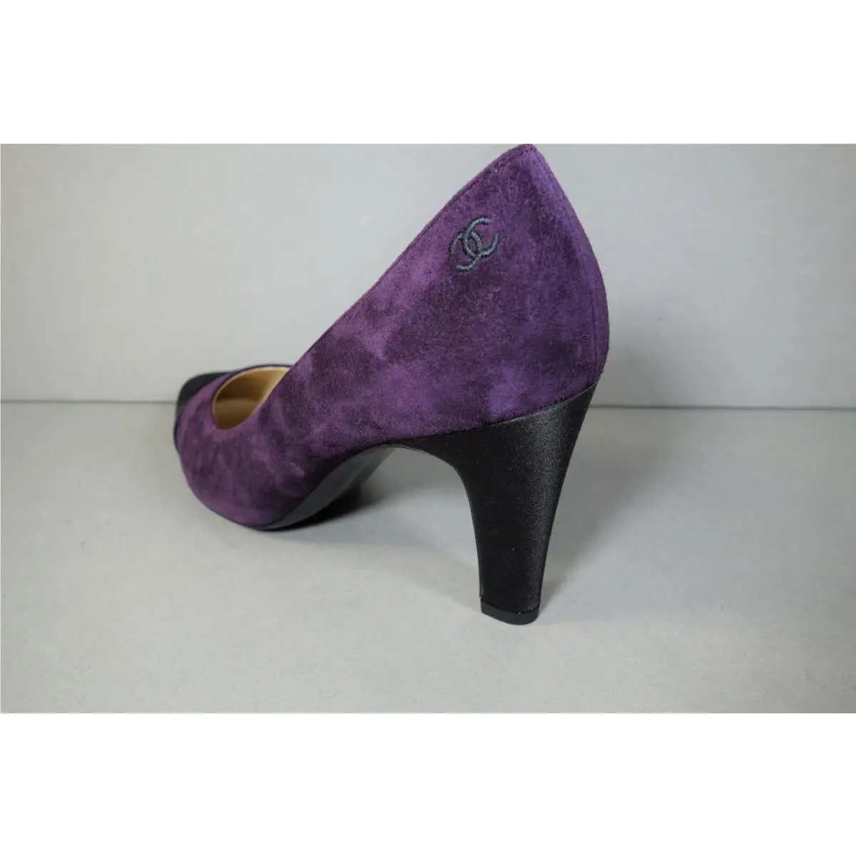 Chanel shoes - Chanel cap toe classic pumps - Black & Dark Purple (UPC: 3572640014794) 8