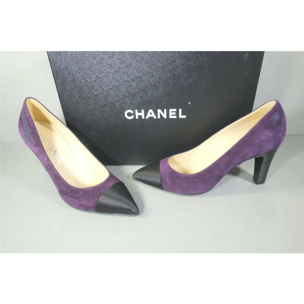 Chanel shoes - Chanel cap toe classic pumps - Black & Dark Purple (UPC: 3572640014794) 0