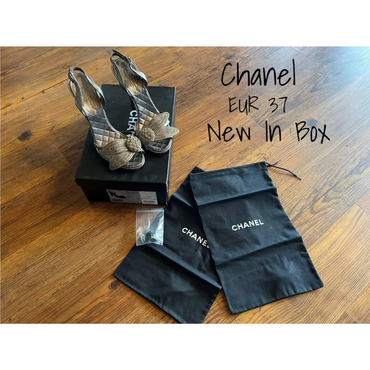 Chanel Silver Arget Leaf High Heel Evening Sandals 37 EU