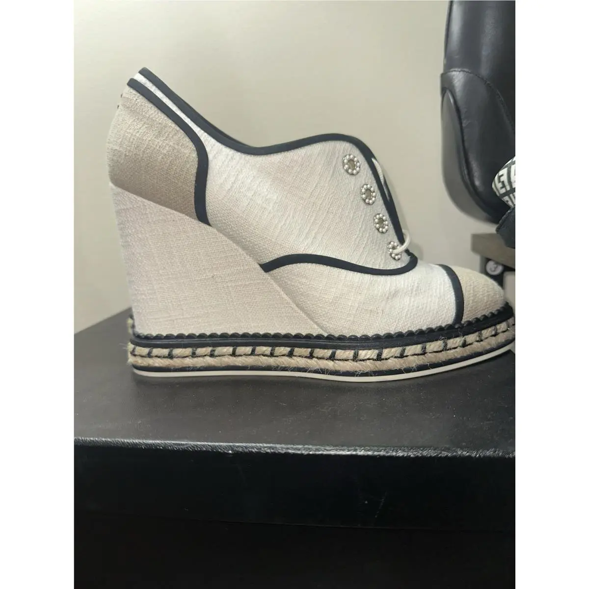Chanel Black White Espadrille Booties Size 40