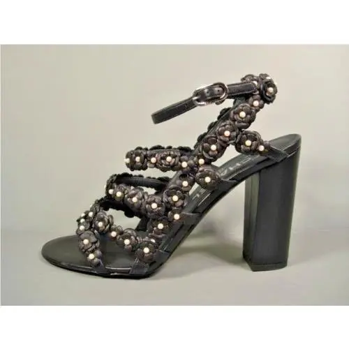 Chanel shoes - Chanel camellia pearls sandals - camellia pearls sandals - Dark Navy Blue (UPC: 3572631413896) 0