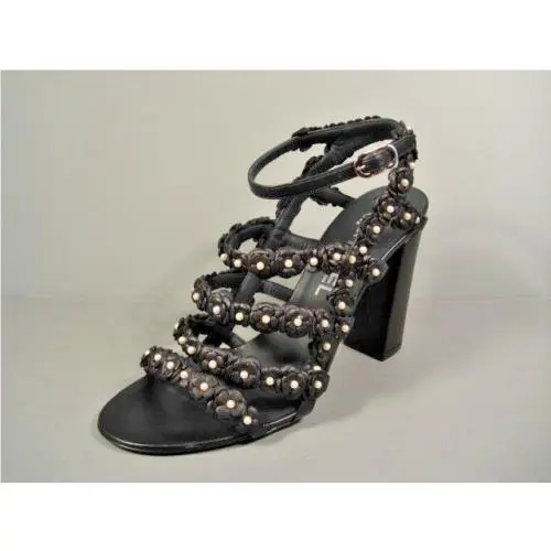 Chanel shoes - Chanel camellia pearls sandals - camellia pearls sandals - Dark Navy Blue (UPC: 3572631413896) 2