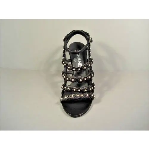 Chanel shoes - Chanel camellia pearls sandals - camellia pearls sandals - Dark Navy Blue (UPC: 3572631413896) 3