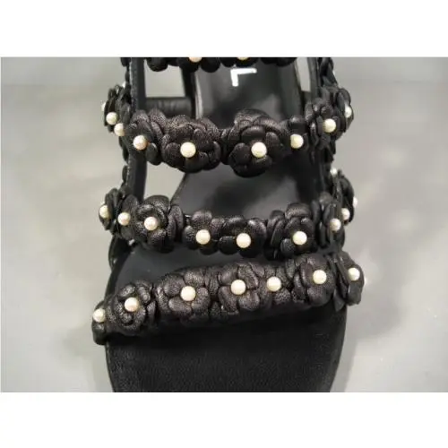 Chanel shoes - Chanel camellia pearls sandals - camellia pearls sandals - Dark Navy Blue (UPC: 3572631413896) 5