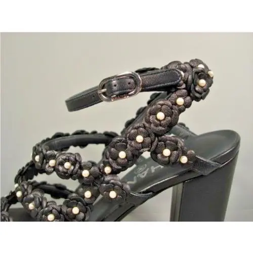 Chanel shoes - Chanel camellia pearls sandals - camellia pearls sandals - Dark Navy Blue (UPC: 3572631413896) 1