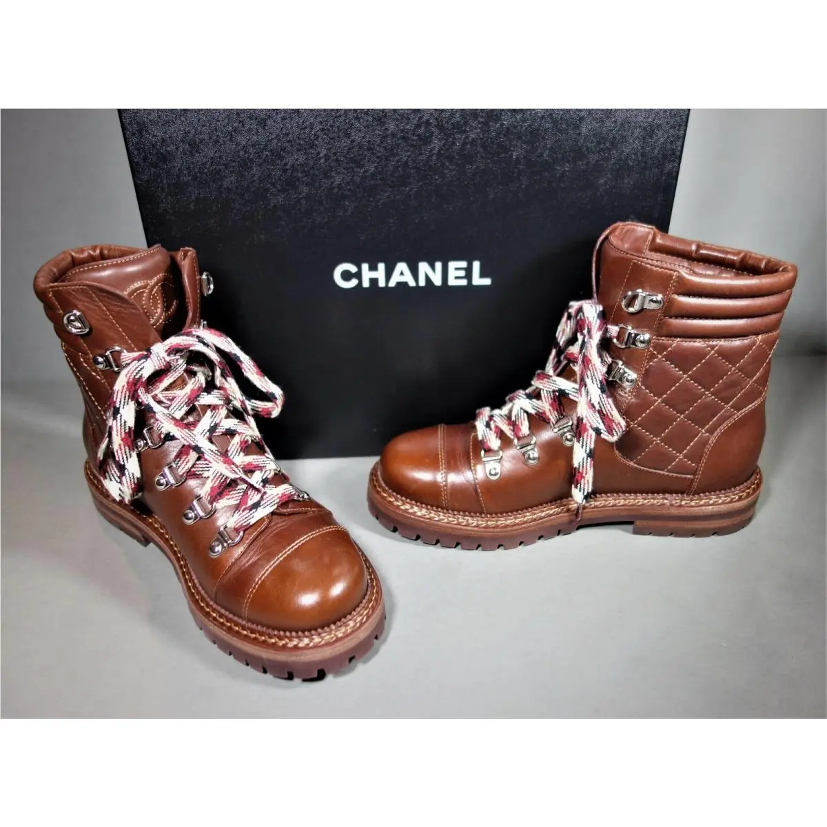 Chanel shoes - Lace Up Ankle Boots - Lace Ankle Boots - Brown, s: Burgundy/Wine/Brown (UPC: 3572641943505) 0