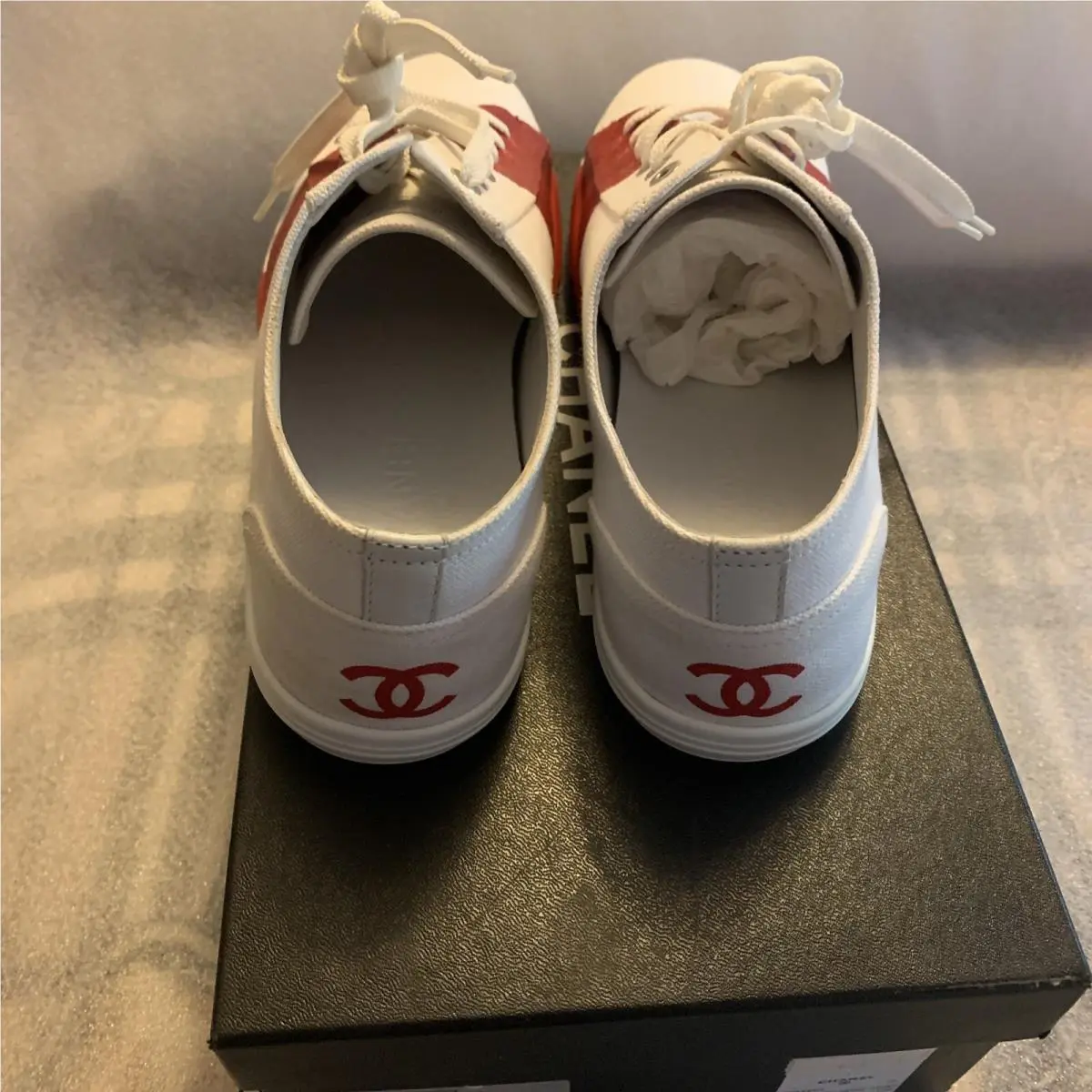 Chanel shoes - C 6368 - 6368 - White With Red Strip (UPC: 3572629723891) 2