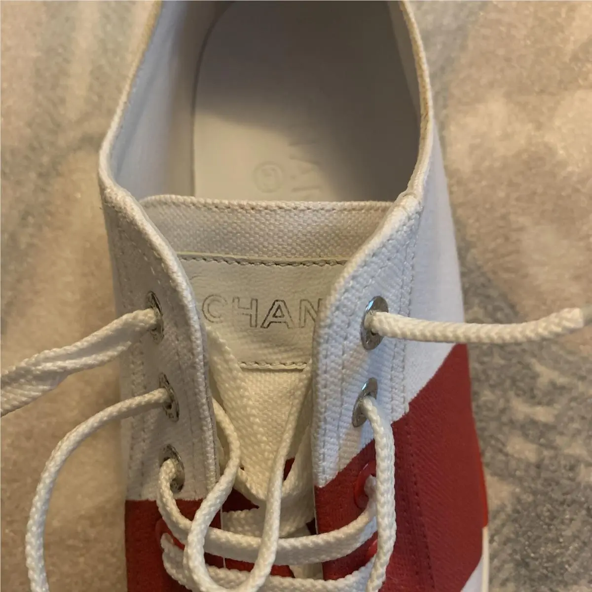 Chanel shoes - C 6368 - 6368 - White With Red Strip (UPC: 3572629723891) 3