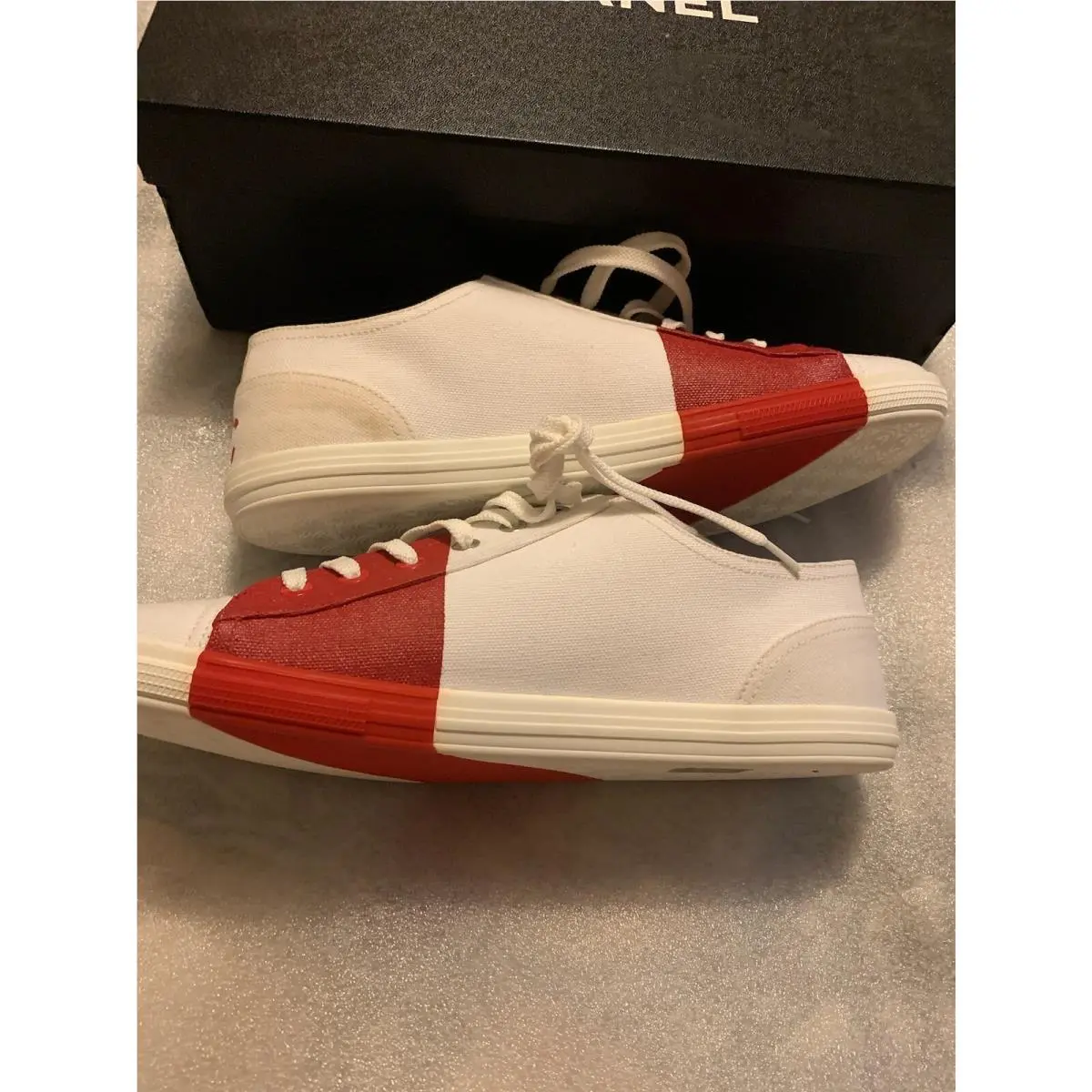 Chanel shoes - C 6368 - 6368 - White With Red Strip (UPC: 3572629723891) 4