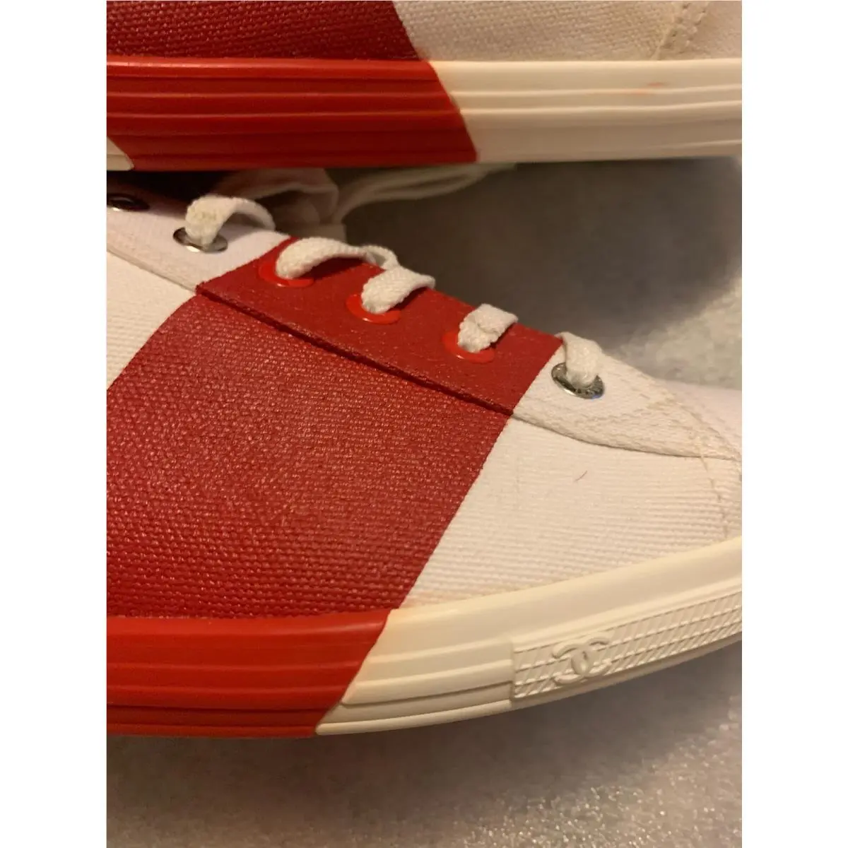 Chanel shoes - C 6368 - 6368 - White With Red Strip (UPC: 3572629723891) 6