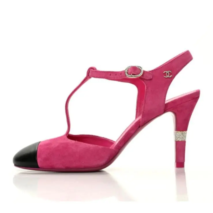 Chanel shoes - CHANEL Cap Toe Crystal CC Buckle Slingback - G39402 Y56129 K4960 - Fuchsia 0
