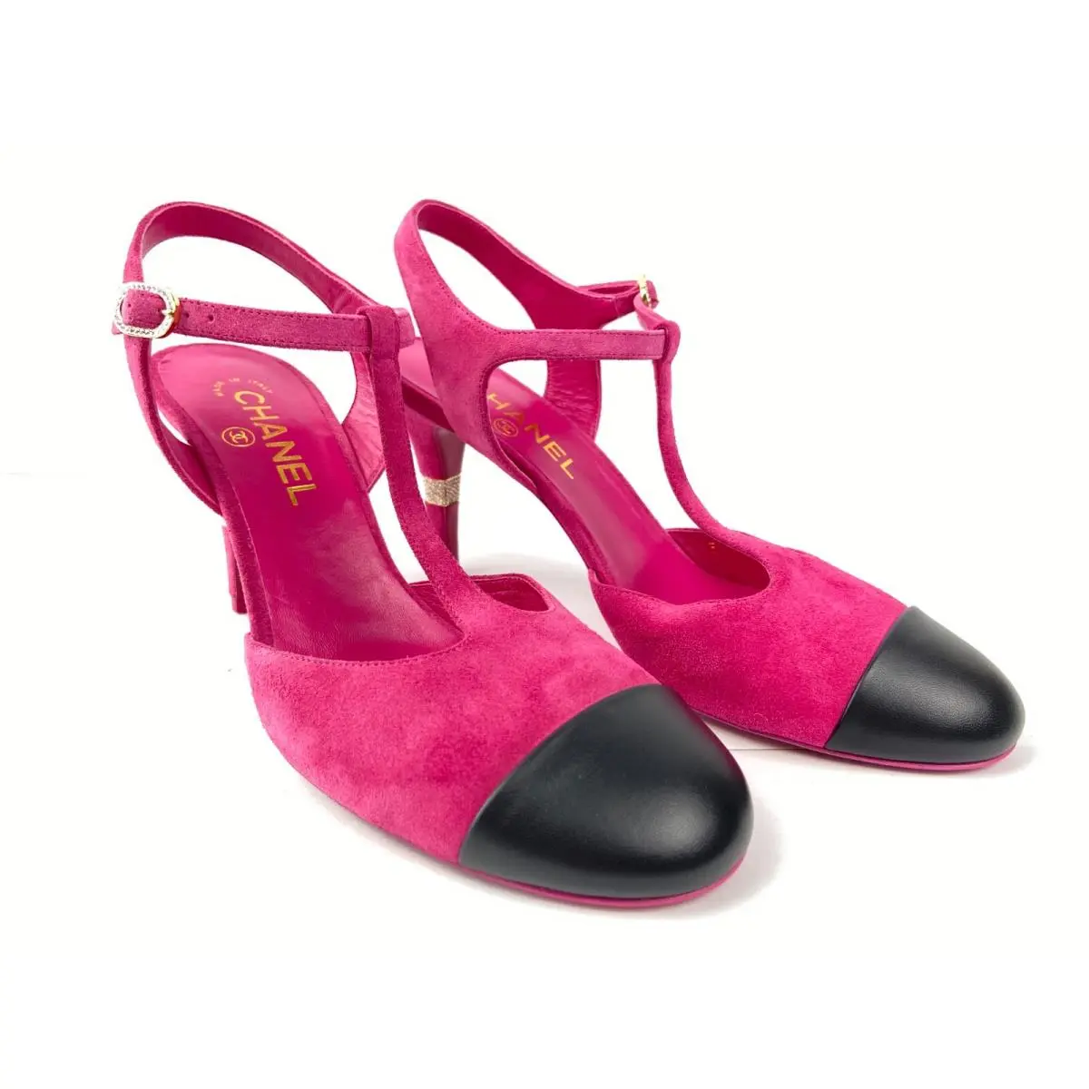 Chanel shoes - CHANEL Cap Toe Crystal CC Buckle Slingback - G39402 Y56129 K4960 - Fuchsia 1