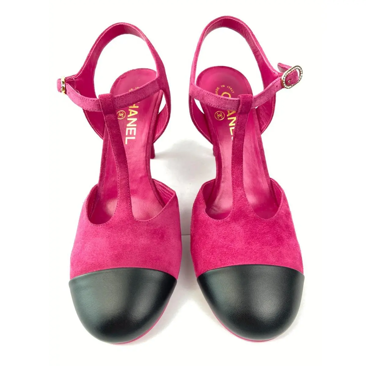 Chanel shoes - CHANEL Cap Toe Crystal CC Buckle Slingback - G39402 Y56129 K4960 - Fuchsia 2