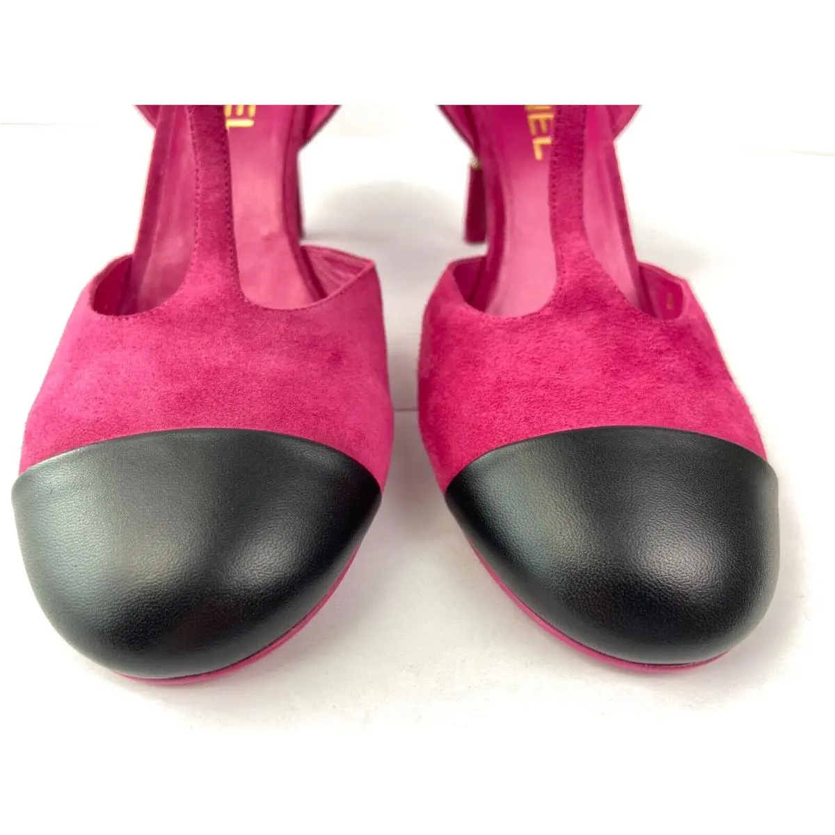 Chanel shoes - CHANEL Cap Toe Crystal CC Buckle Slingback - G39402 Y56129 K4960 - Fuchsia 3