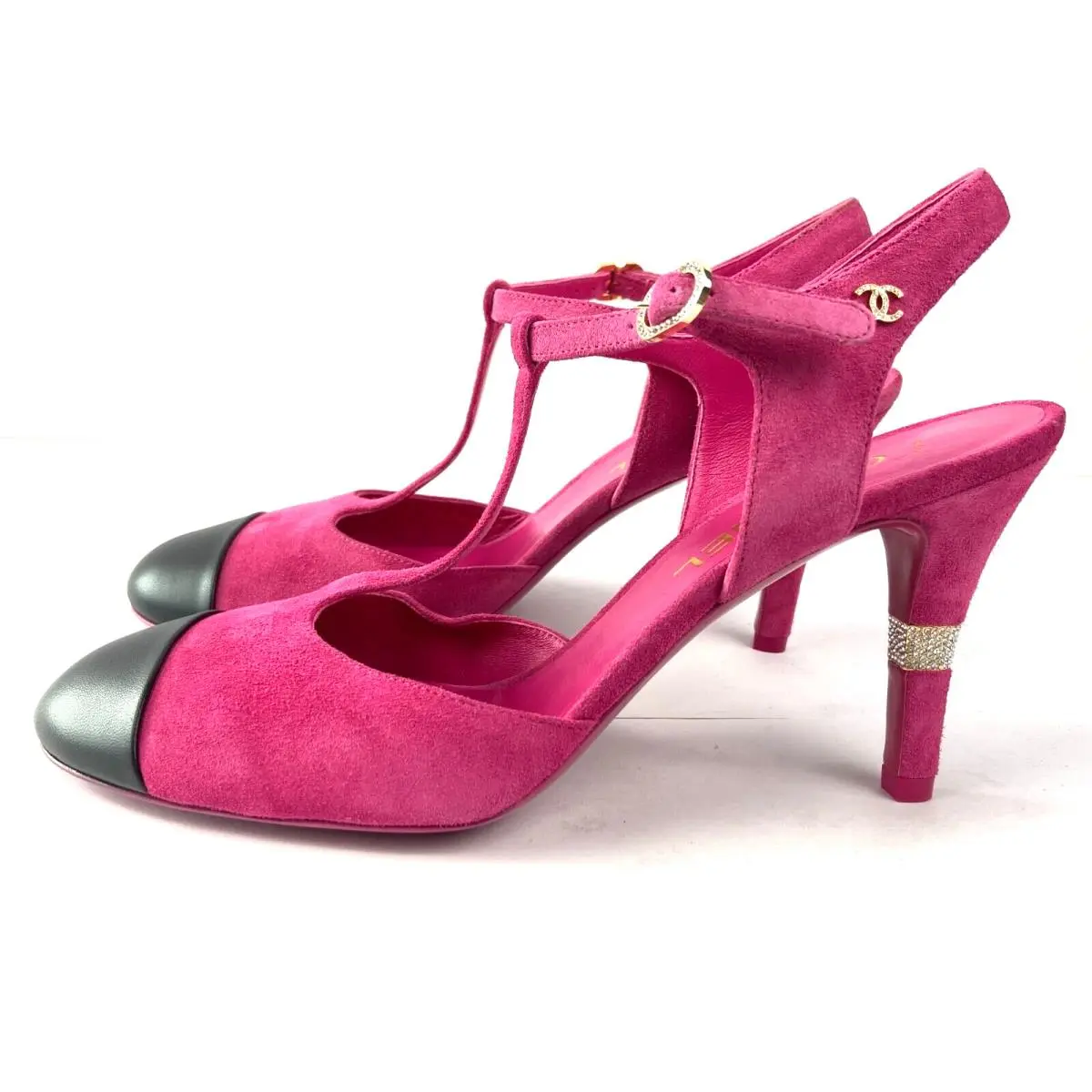 Chanel shoes - CHANEL Cap Toe Crystal CC Buckle Slingback - G39402 Y56129 K4960 - Fuchsia 4