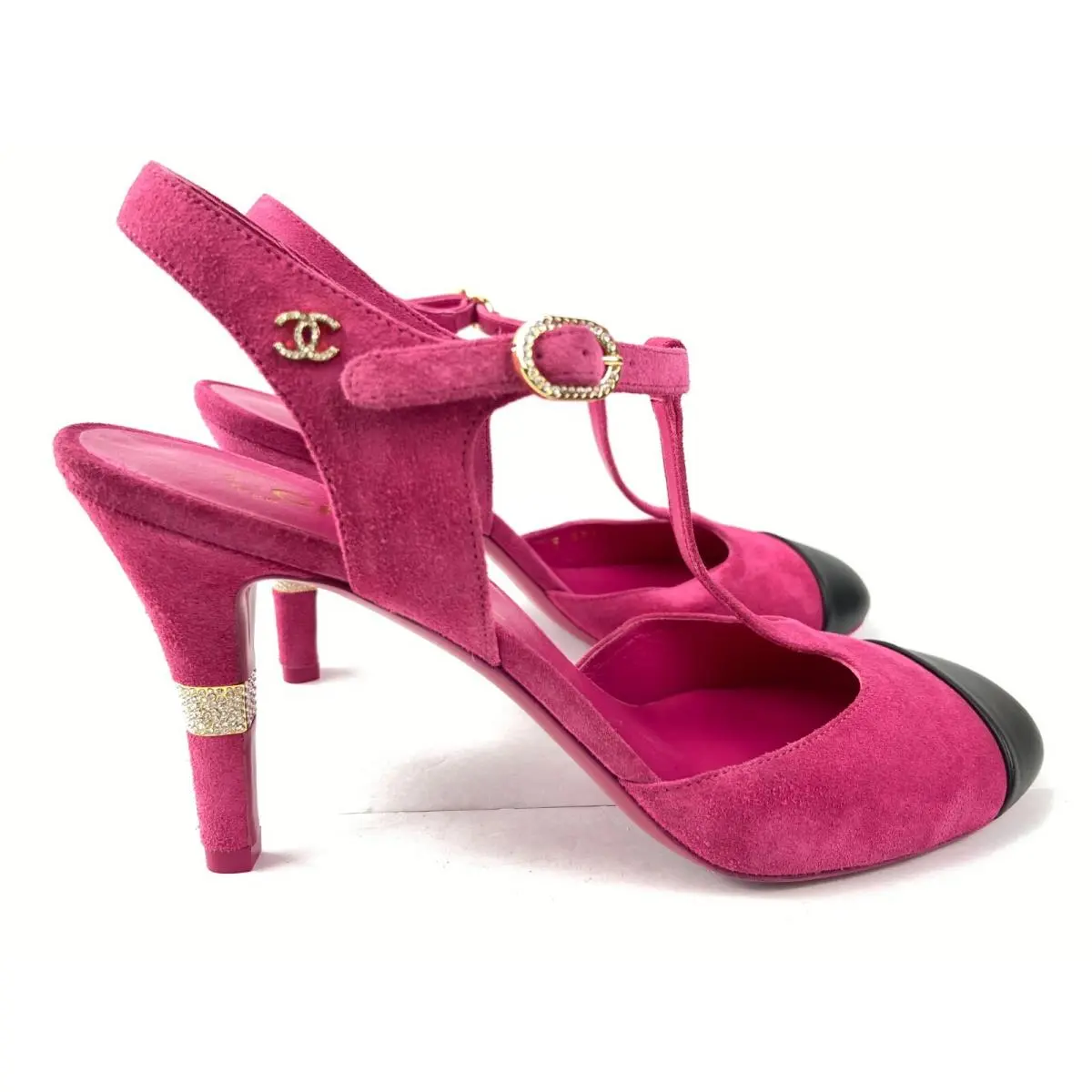 Chanel shoes - CHANEL Cap Toe Crystal CC Buckle Slingback - G39402 Y56129 K4960 - Fuchsia 5