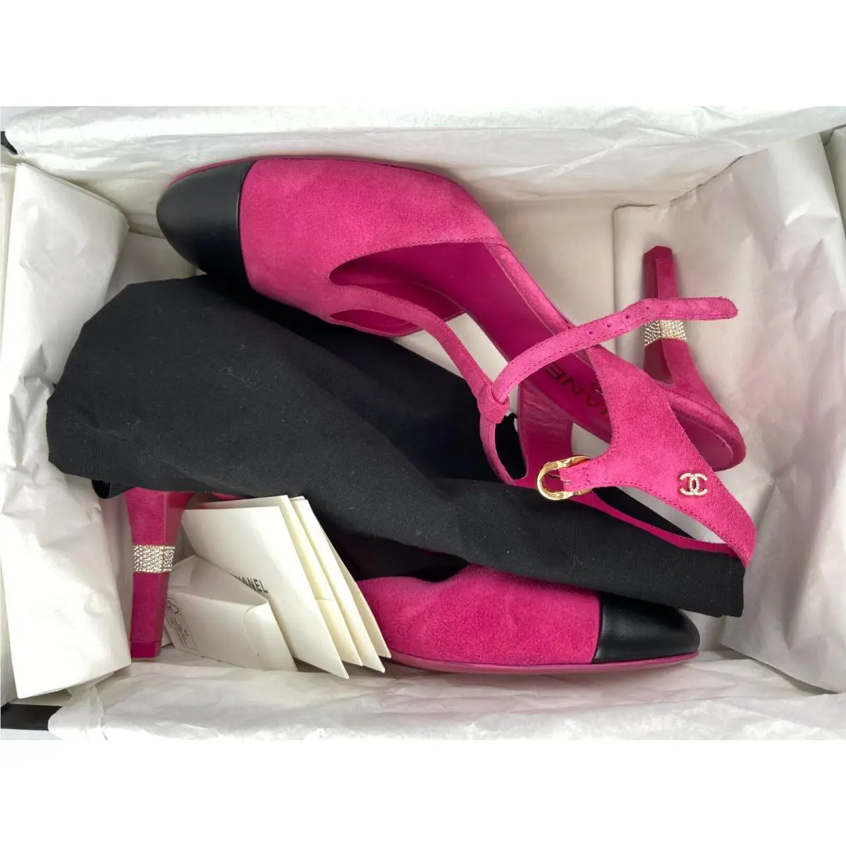 Chanel shoes - CHANEL Cap Toe Crystal CC Buckle Slingback - G39402 Y56129 K4960 - Fuchsia 15