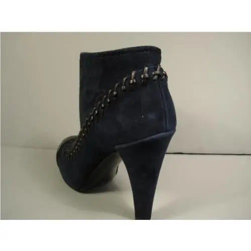 Chanel shoes - Chanel short boots - short boots - Blue, s: Black Cap Toe & Woven & Navy Blue Suede (UPC: 3572631986383) 6