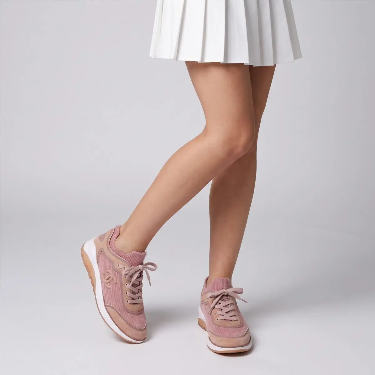 Women`s Pink Suede Calfskin Cashmere Sneakers Size EU 40.5 / US 10.5 by Chanel
