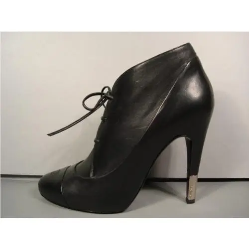 Chanel shoes - Chanel short boots - short boots - Black, 2: Silver heel with Chanel imprinted (UPC: 3572625318312) 0