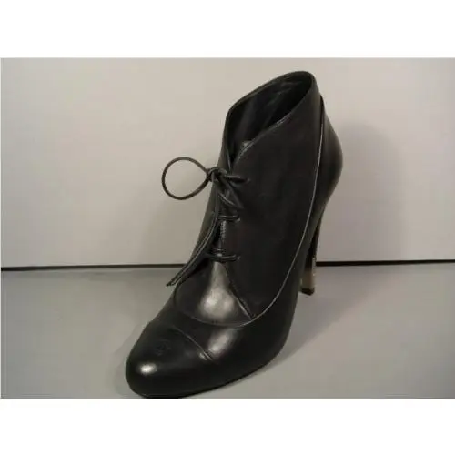 Chanel shoes - Chanel short boots - short boots - Black, 2: Silver heel with Chanel imprinted (UPC: 3572625318312) 2