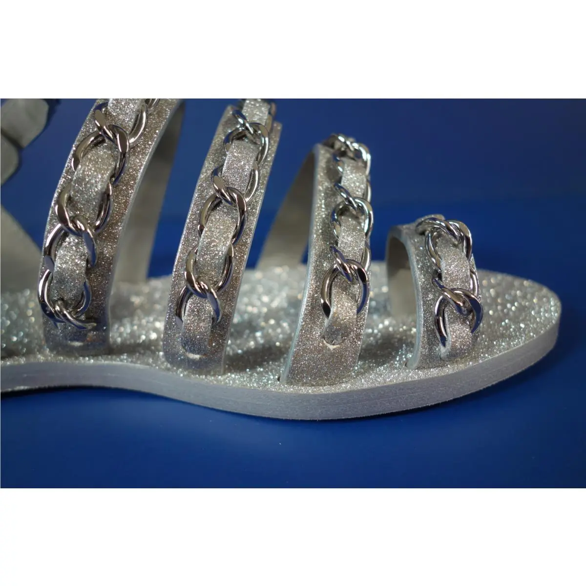 Chanel shoes - Flat woven chain sandals - Flat woven chain sandals - Gray, s: Metallic Silver or Light Grey/Gray (UPC: 3572637736258) 6